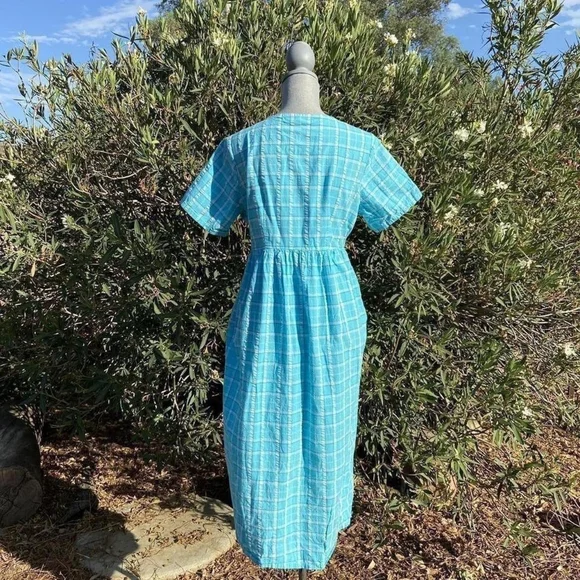 Woman Within Turquoise Plaid Midi Dress Women's Size 14W - Picture 3 of 6